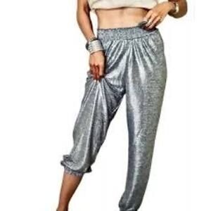 Anthropologie Shimmer Joggers Pants in Silver NWT Size XL‎